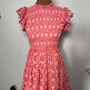 J. Marie Coral & Pink Smocked Ruffle Dress – Size XS